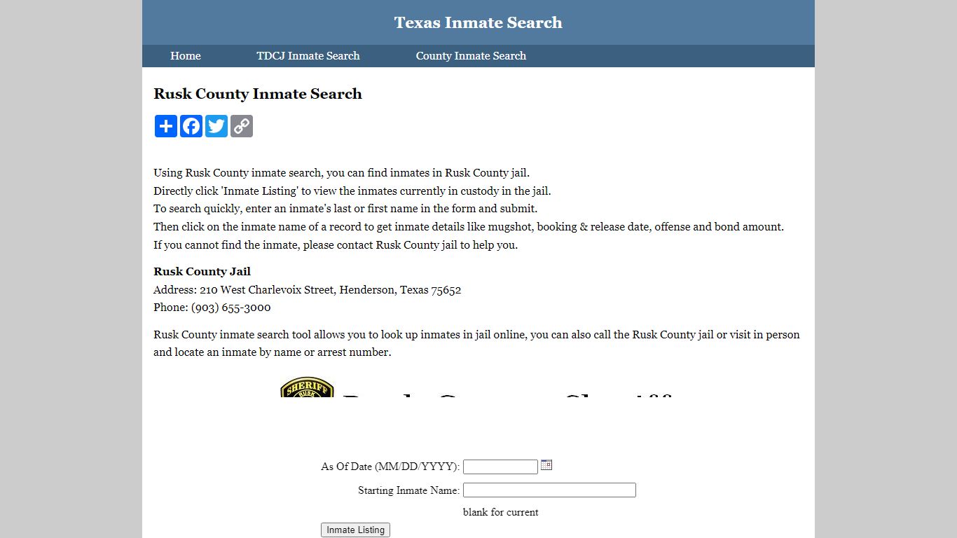Rusk County Inmate Search